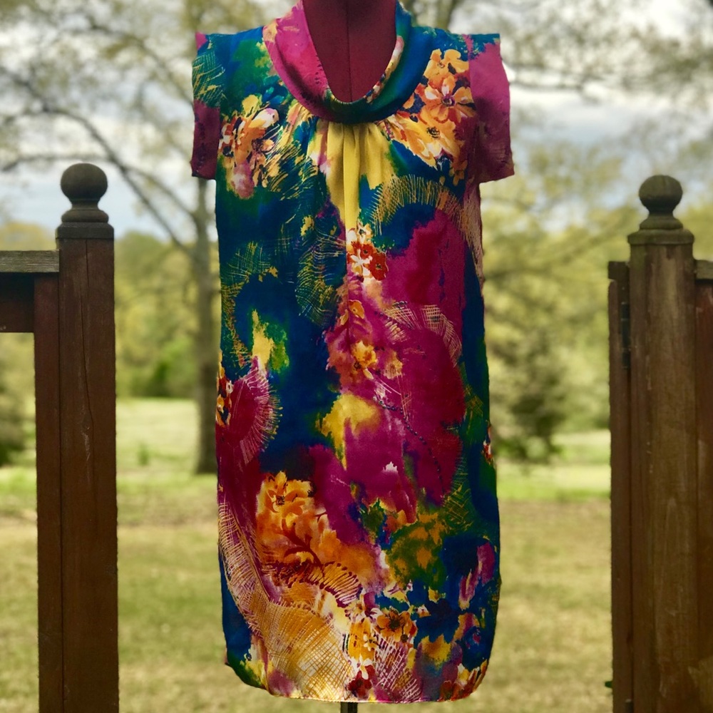 $45 Colorful floral sheath dress in silky material
